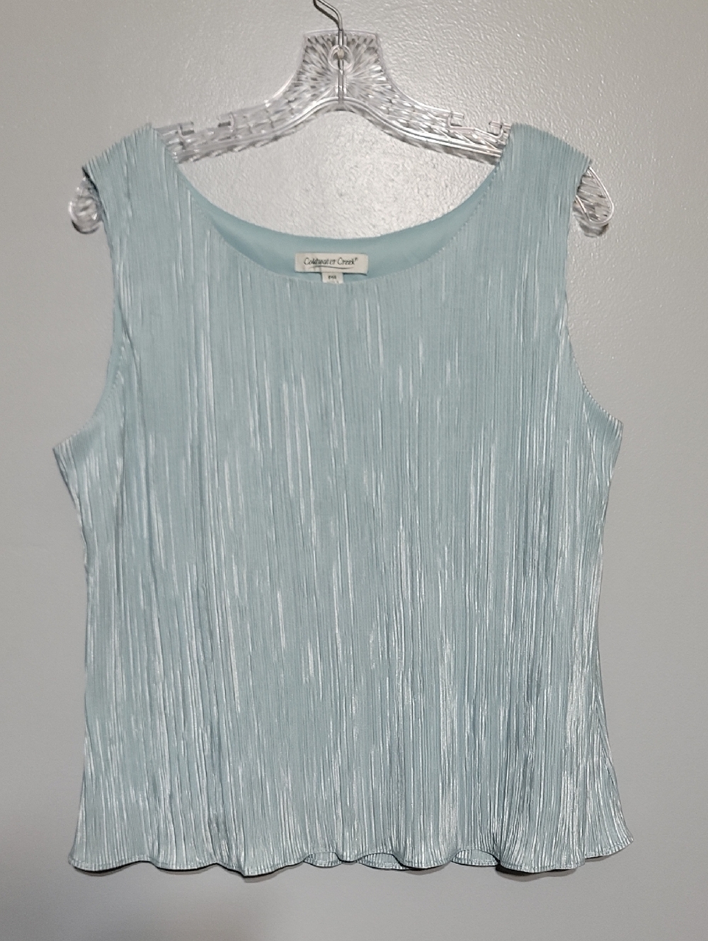 Coldwater Creek Vtg Women's Crinkle Pleated Blue Lined Sleeveless Top Sz 14P